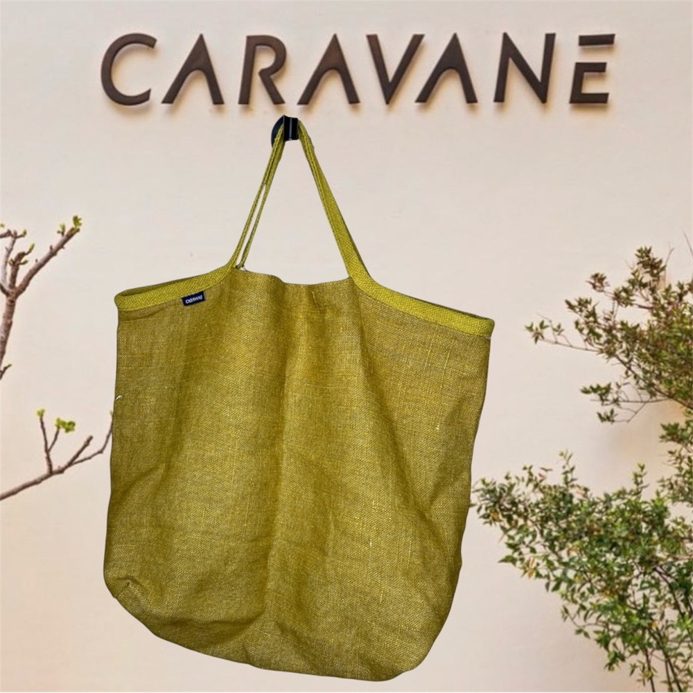 Caravane Paris Large Jute Tote Bag Forest Yellow Green